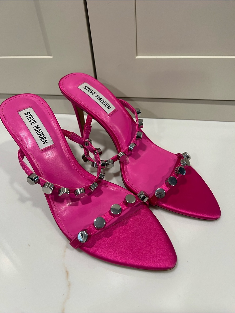 Steve Madden Hot Pink Studded Satin Heels